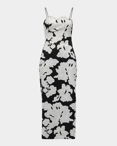 Lela Rose Natasha Strapless Floral-embroidered Midi Dress In Ivory