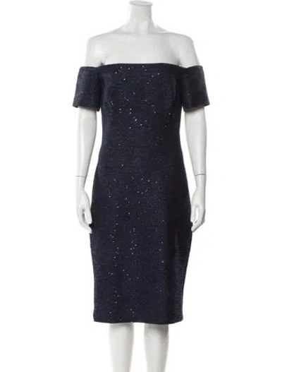 Pre-owned Lela Rose Off-the-shoulder Knee-length Dress In Blue