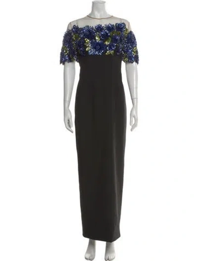 Pre-owned Lela Rose Off-the-shoulder Midi Length Dress In Black