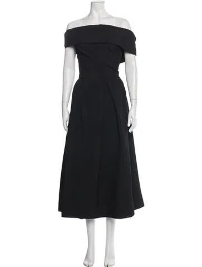 Pre-owned Lela Rose Off-the-shoulder Midi Length Dress In Blue