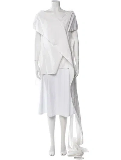 Pre-owned Lela Rose Off-the-shoulder Short Sleeve Blouse In White