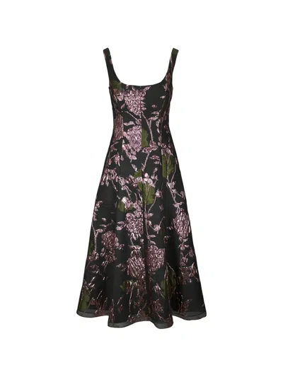 Lela Rose Olivia Floral-jacquard Maxi Dress In Black
