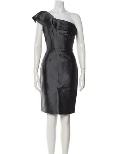 Pre-owned Lela Rose One-shoulder Knee-length Dress In Gray