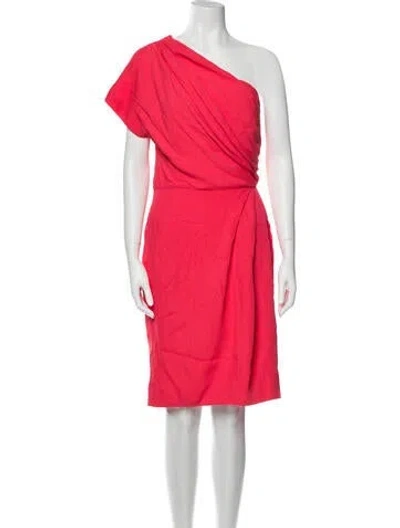 Pre-owned Lela Rose One-shoulder Knee-length Dress In Pink