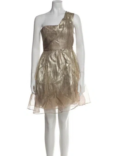Pre-owned Lela Rose One-shoulder Long Dress In Gold