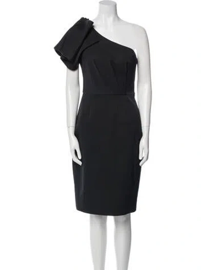 Pre-owned Lela Rose One-shoulder Midi Length Dress In Black