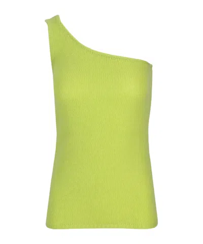 Lela Rose One-shoulder Ribbed Vest In Green
