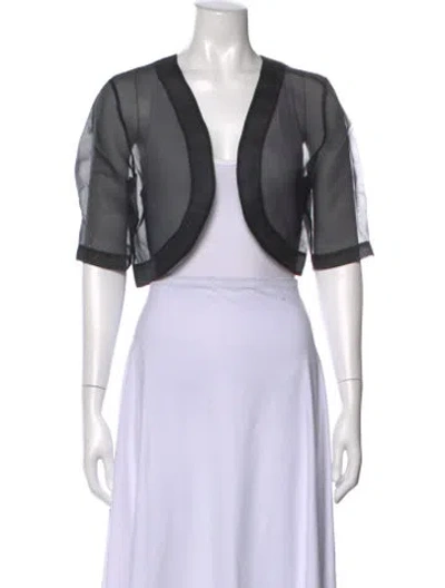 Pre-owned Lela Rose Open Front Three-quarter Sleeve Top In Black