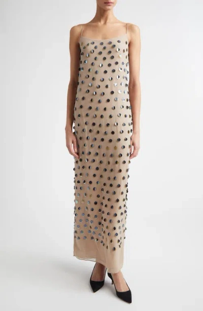 Lela Rose Paillette Embroidered Georgette Slipdress In Neutral