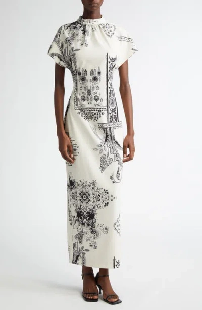 Lela Rose Stella Print Stretch Crepe Dress In Ivory