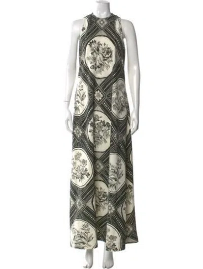 Pre-owned Lela Rose Paisley Print Long Dress In Black