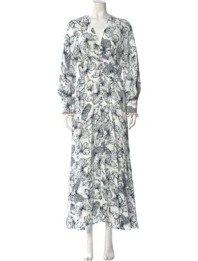 Pre-owned Lela Rose Paisley Print Long Dress In White