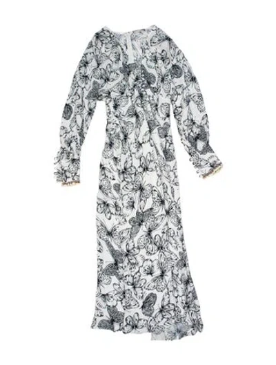 Pre-owned Lela Rose Paisley Print Long Dress In White