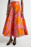Lela Rose Parker Floral-print Cotton Maxi Skirt In Pink