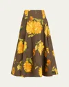 Lela Rose Parker Floral Midi Circle Skirt In Green