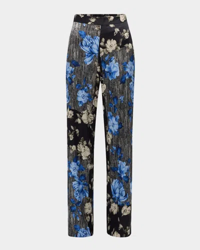 Lela Rose Patchwork Floral-print Wide-leg Pants In Cornflower