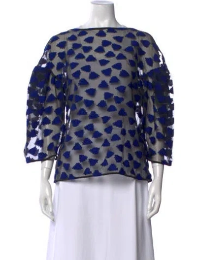 Pre-owned Lela Rose Patterned Bateau Neckline Blouse In Multi