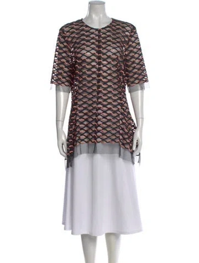 Pre-owned Lela Rose Patterned Crew Neck Blouse In Multi