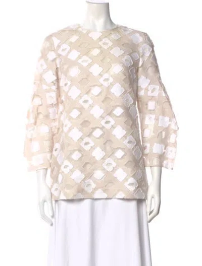 Pre-owned Lela Rose Patterned Crew Neck Blouse In Neutral
