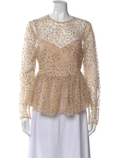 Pre-owned Lela Rose Patterned Crew Neck Blouse In Neutral