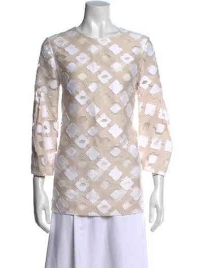 Pre-owned Lela Rose Patterned Crew Neck Blouse In Neutral