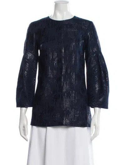 Pre-owned Lela Rose Patterned Crew Neck Top