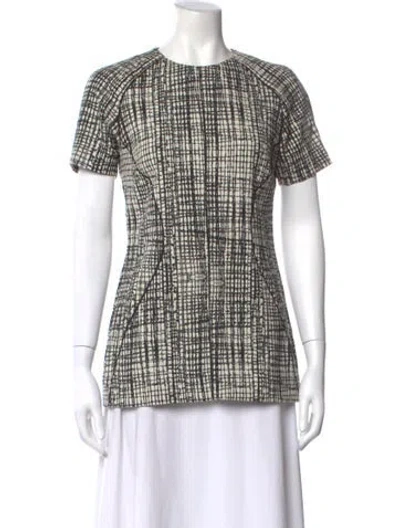 Pre-owned Lela Rose Patterned Crew Neck Top In Black
