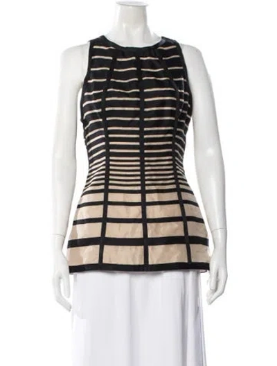 Pre-owned Lela Rose Patterned Crew Neck Top In Black