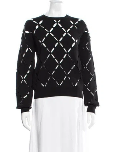 Pre-owned Lela Rose Patterned Crew Neck Top In Black
