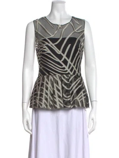 Pre-owned Lela Rose Patterned Crew Neck Top In Gray