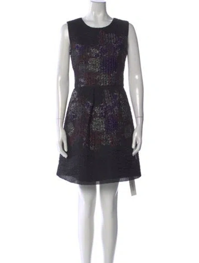 Pre-owned Lela Rose Patterned Knee-length Dress In Black
