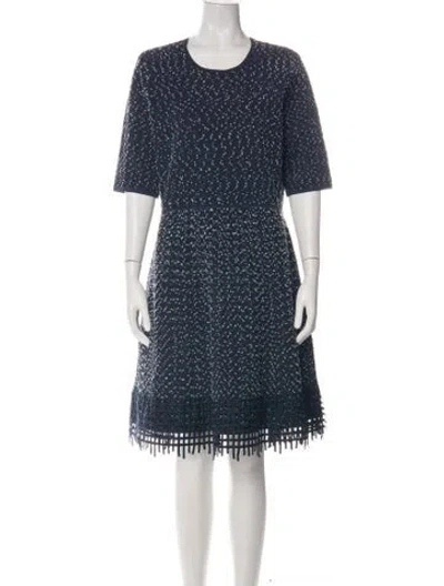 Pre-owned Lela Rose Patterned Knee-length Dress In Blue