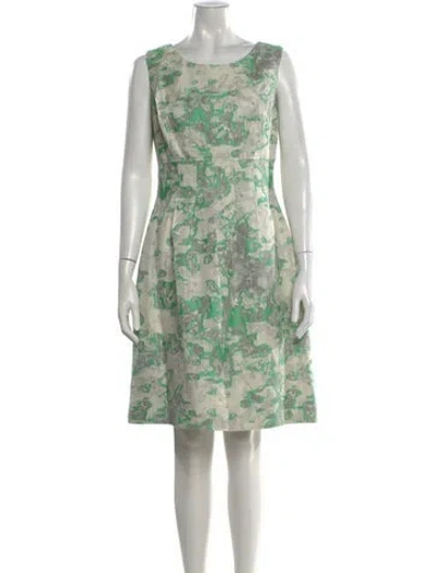 Pre-owned Lela Rose Patterned Knee-length Dress In Green