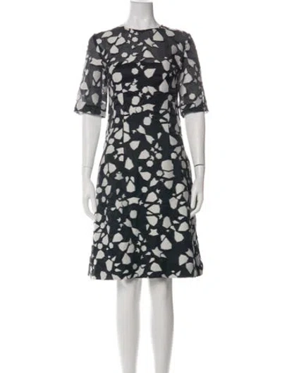 Pre-owned Lela Rose Patterned Knee-length Dress In Green