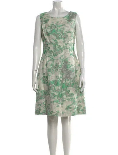 Pre-owned Lela Rose Patterned Knee-length Dress In Green