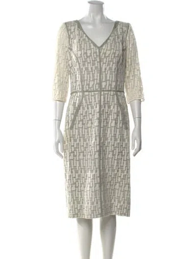 Pre-owned Lela Rose Patterned Knee-length Dress In Neutral