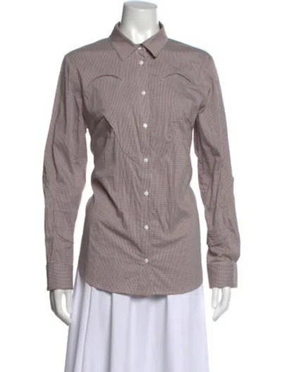 Pre-owned Lela Rose Patterned Long Sleeve Button-up Top In Purple
