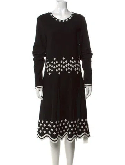 Pre-owned Lela Rose Patterned Midi Length Dress In Black