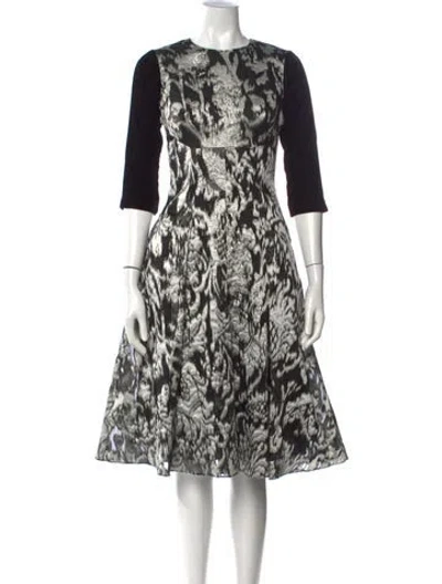 Pre-owned Lela Rose Patterned Midi Length Dress In Black/metallic