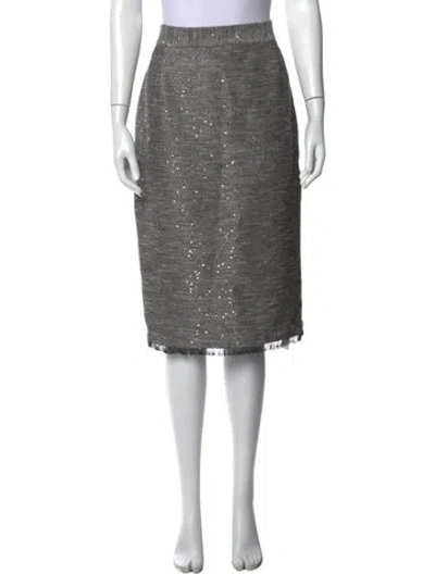 Pre-owned Lela Rose Patterned Midi Length Skirt In Grey