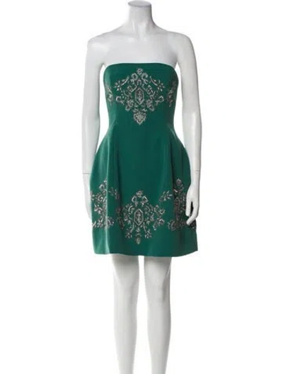 Pre-owned Lela Rose Patterned Mini Dress In Green