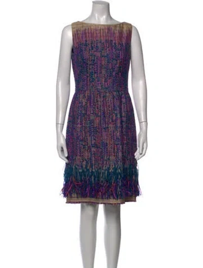 Pre-owned Lela Rose Patterned Mini Dress In Purple
