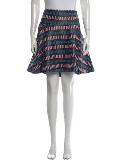 Pre-owned Lela Rose Patterned Mini Skirt In Blue