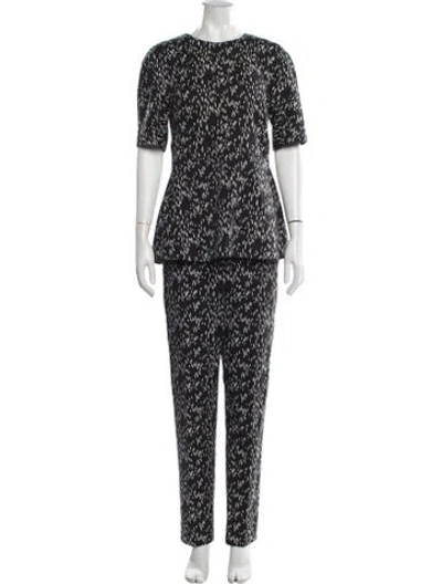 Pre-owned Lela Rose Patterned Pantsuit In Black
