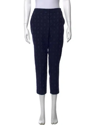 Pre-owned Lela Rose Patterned Straight Leg Pants In Blue