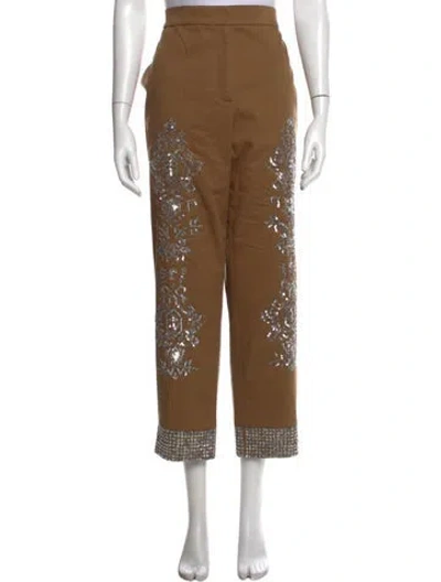 Pre-owned Lela Rose Patterned Straight Leg Pants In Brown