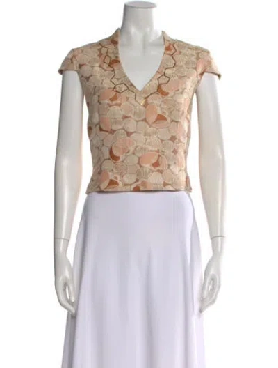 Pre-owned Lela Rose Patterned V-neck Top In Neutral