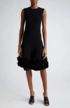 Lela Rose Penelope Midi Dress With Floral Applique Detail In Black