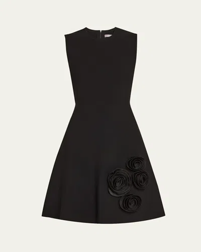 Lela Rose Penelope Rose Applique Knit Sleeveless Dress In Black