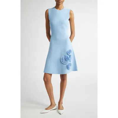 Lela Rose Penelope Rosette Embellished Milano Knit Dress In Powder Blue
